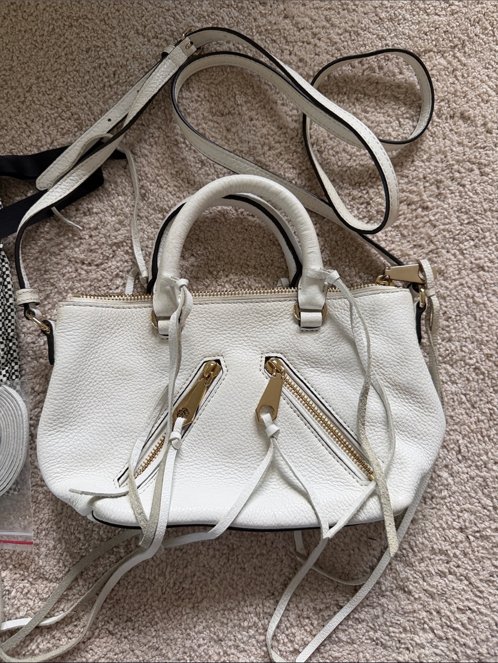 Rebecca Minkoff White Pebbled Leather Mini Satchel with Gold Hardware
